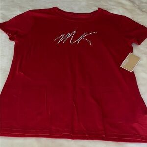 NWT Michael Kors Red Graphic T-Shirt w/ Silver Studs Embellishment Size S/P